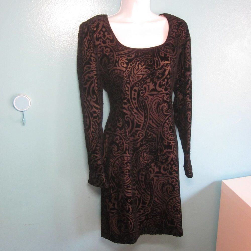 Kathryn Dianos  Women Size 8 Vintage 80's Black Velvet Floral Dress Long Sleeve